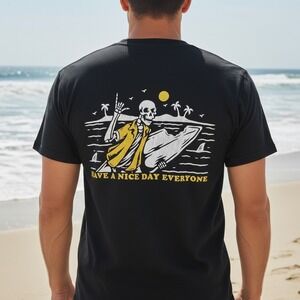 Call Your Mother Black Surfing Shaka Graphic T-Shirt Have A Nice Day Mens L